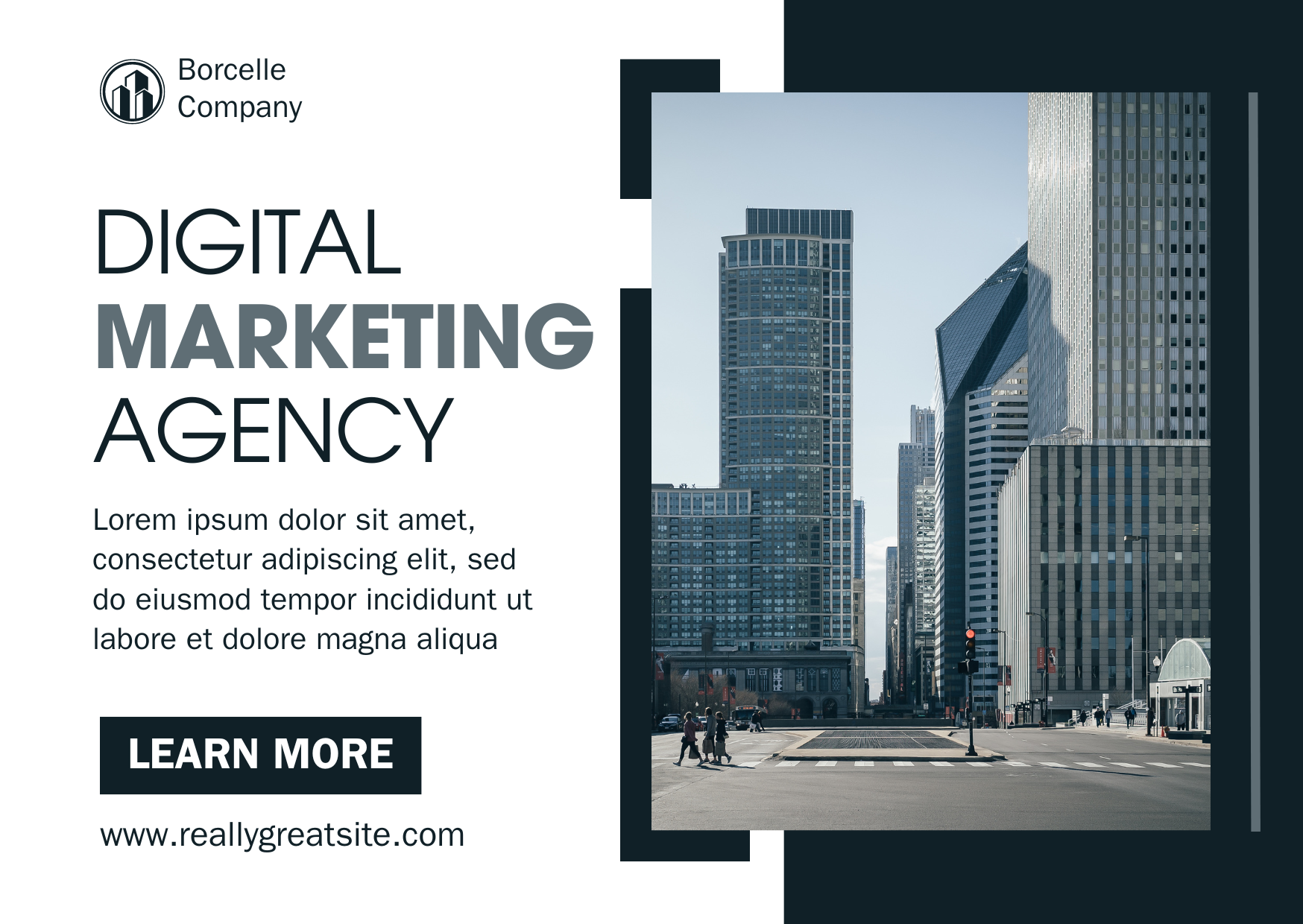 Dark Blue and White Simple Modern Corporate Digital Marketing Agency Postcard