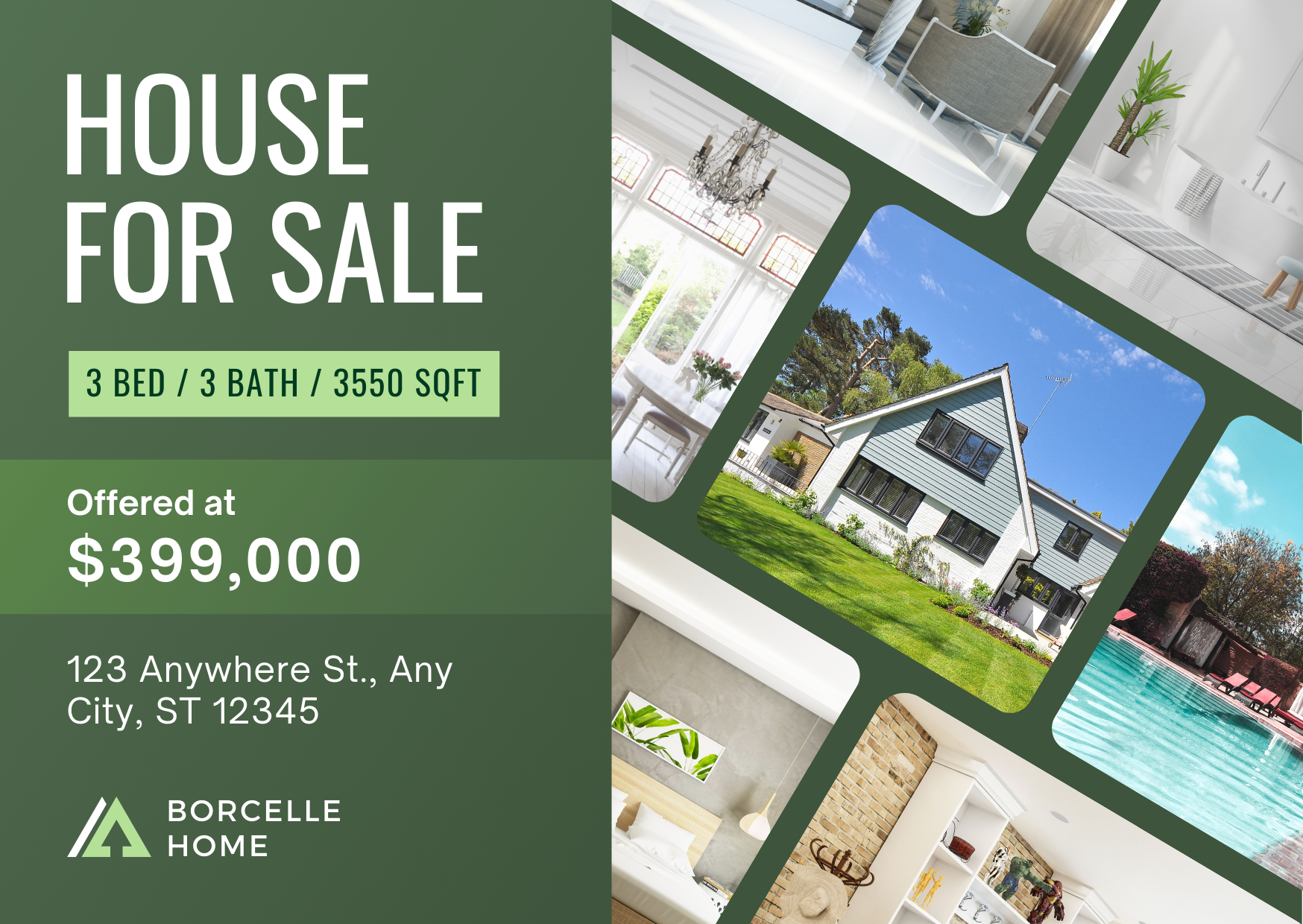 Green Modern Real Estate House for Sale Postcard