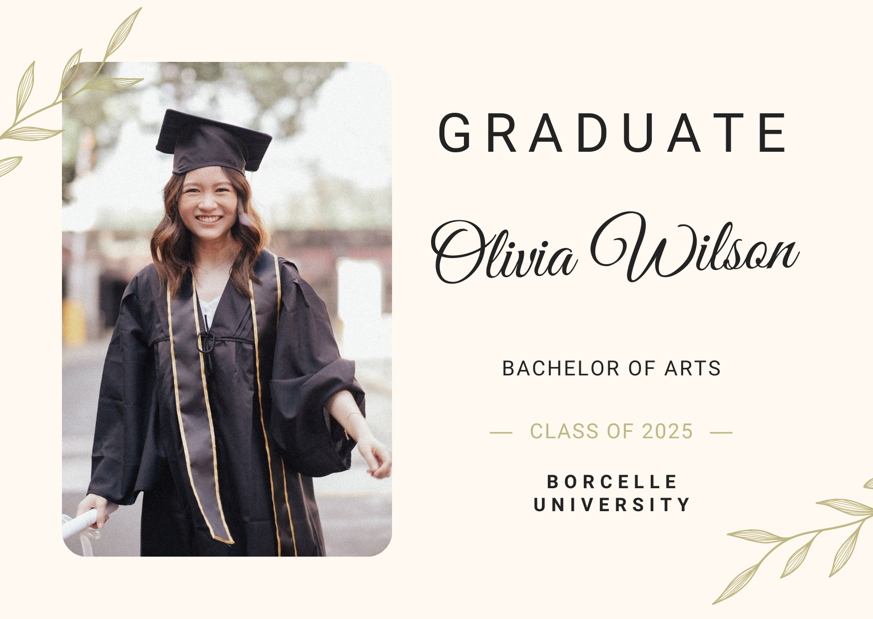 Beige and Black Elegant Graduation Postcard