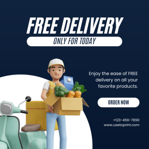 Blue and Red Illustrative Delivery Service Instagram Post