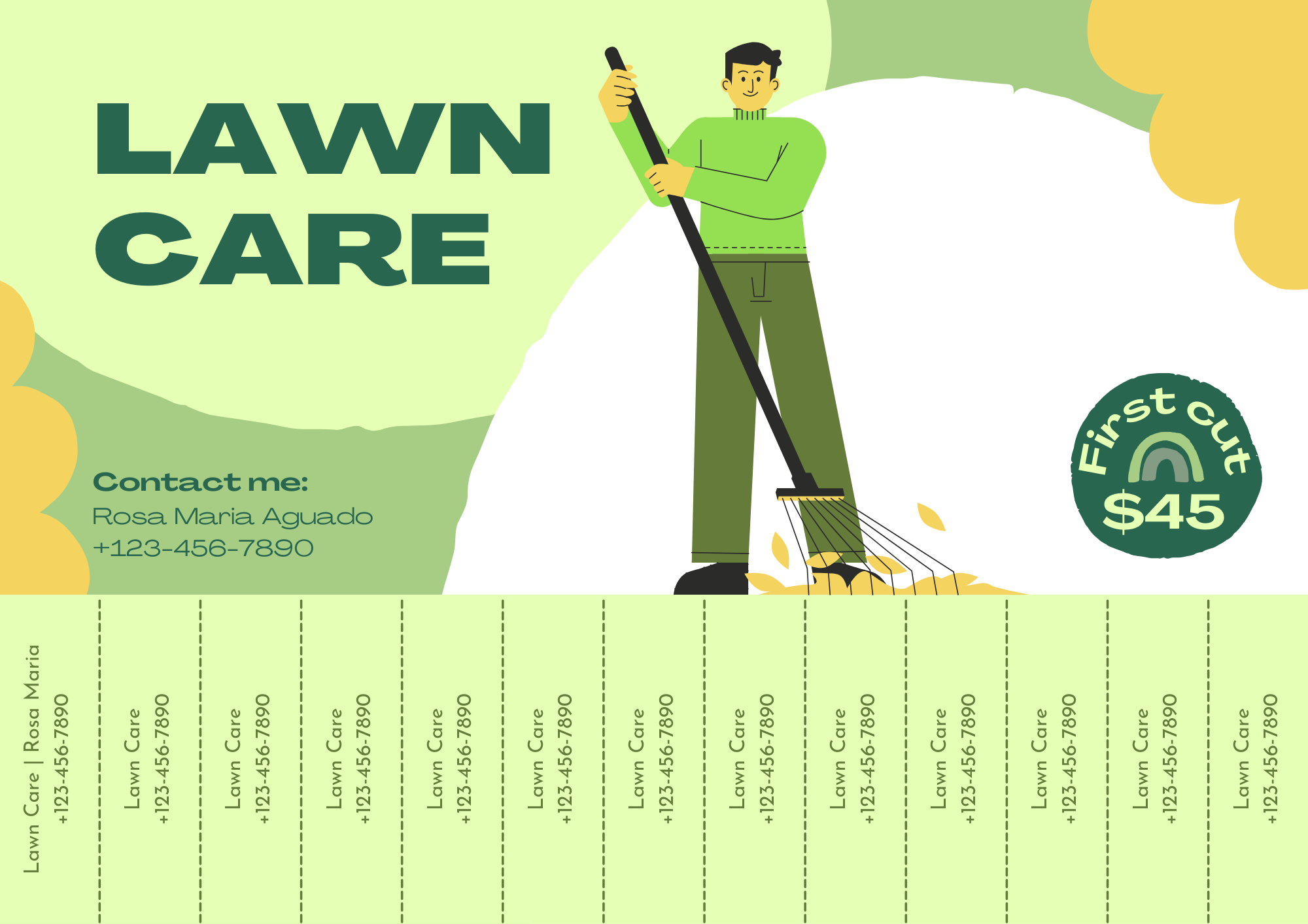 Green Organic Illustration Lawn Care Tear-off Flyer